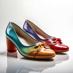Fototapeta premium Colorful Mary Jane Shoes Arranged Neatly on a Bright White Studio Floor