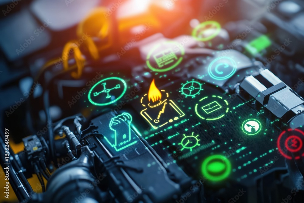 Aufkleber creative fusion of powerful engine mechanics and renewable energy symbols highlighting the contrast 