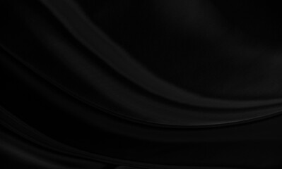 Black gray satin dark fabric texture luxurious shiny that is abstract silk cloth background with patterns soft waves blur beautiful.