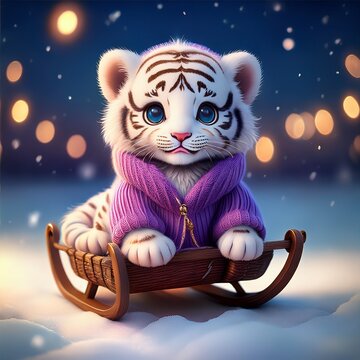 Niedlicher Tiger f&auml;hrt Schitten