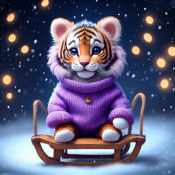 Niedlicher Tiger f&auml;hrt Schitten
