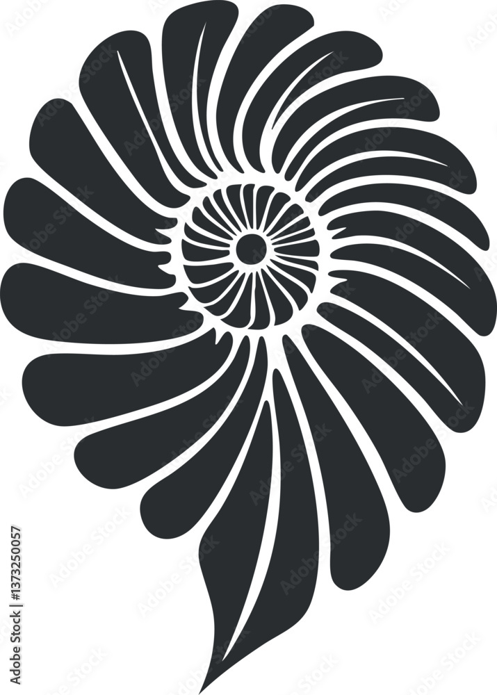 Aufkleber abstract black and white spiral design resembling a stylized flower with dynamic patterns.