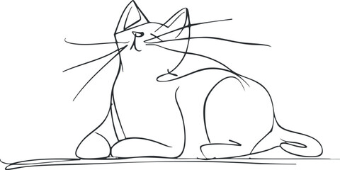 Minimalist line drawing of a cat in a relaxed pose with elegant contours.