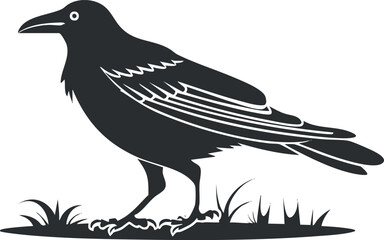 Naklejka premium Silhouette of a raven standing on grass, showcasing its distinctive features in a simple design.
