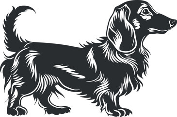 Obraz premium Monochrome illustration of a dachshund with detailed fur patterns and a stylized design.