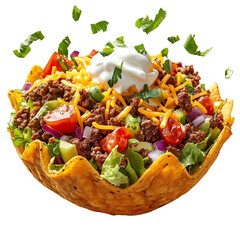 A Fresh Taco Salad with Seasoned Ground Cheese Isolated on Transparent Background