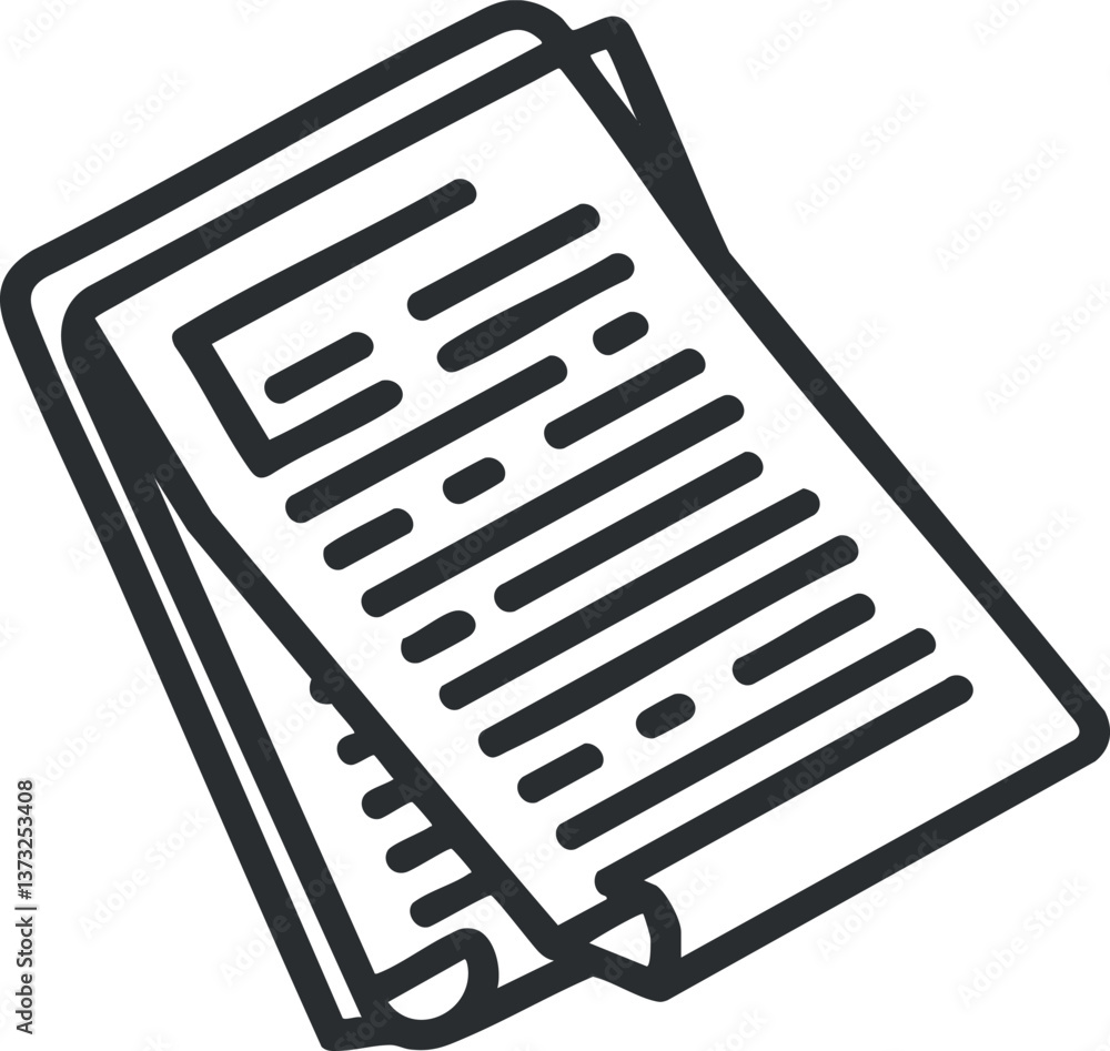 Poster illustration of a folded paper document with text lines, representing writing or communication.