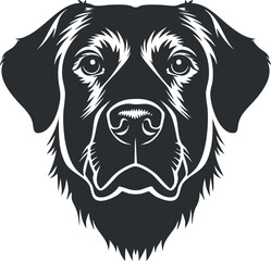 Obraz premium Black and white illustration of a dog's face with detailed line art and expression.