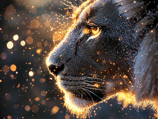 Glowing Lion Portrait with Golden Sparkles