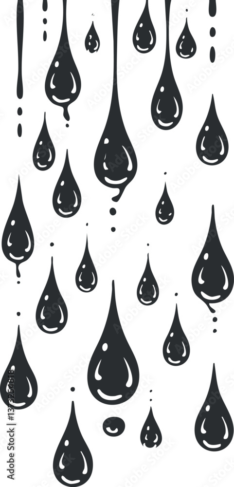 Aufkleber abstract black and white raindrop pattern design with various droplet sizes on a white background.