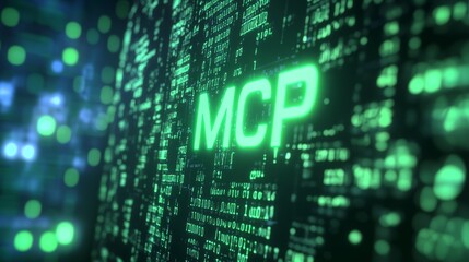 Green glowing MCP text on vintage computer monitor