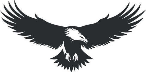 Obraz premium Black and white eagle silhouette with outstretched wings symbolizes freedom and power.
