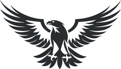 Obraz premium Silhouette of an eagle with outstretched wings, symbolizing freedom and power in black and white.