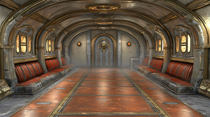 Obraz premium Expansive and empty room featuring a virtual reality arcade with cinematic lighting creating a unique and futuristic atmosphere of space.
