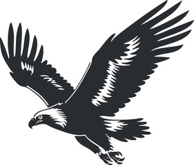 Fototapeta premium Black and white eagle silhouette with wings spread, showcasing majestic flight and powerful presence.