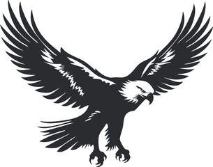 Obraz premium Silhouette of a powerful eagle with outstretched wings in flight, symbolizing freedom and strength.