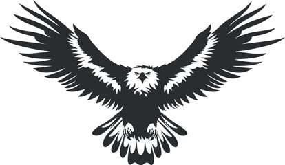 Obraz premium Silhouette of an owl in flight with outstretched wings, showcasing its majestic form.