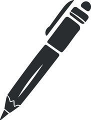 Black and white illustration of a pen icon, representing writing and stationery.