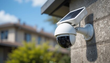 Solar Powered Outdoor Security Camera on Residential House Wall