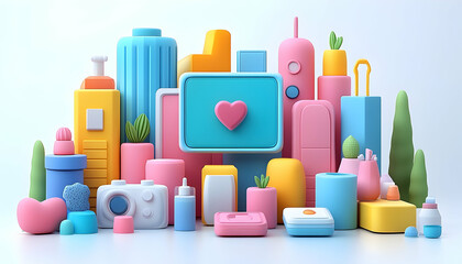 Pastel 3 d objects happy composition