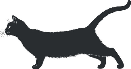 Black silhouette of a stretching cat, showcasing its elegant and graceful feline form.