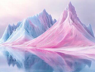 Ethereal Iced Mountains by the Sea with Light Magenta and Sky-Blue Hues, Capturing Otherworldly Visions, Dusty Piles, and Provocative Landscapes