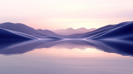 Monochromatic Minimalist 3D Abstract Lake Background with Soft Edges, Blurred Details in Violet, Beige, and Navy Blue, Featuring Smooth Curves and Layered Imagery with Subtle Irony