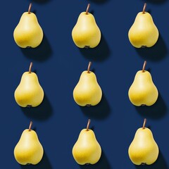 Creative pattern made with fresh pears against vibrant blue background. Minimal sunlit flat lay. 
