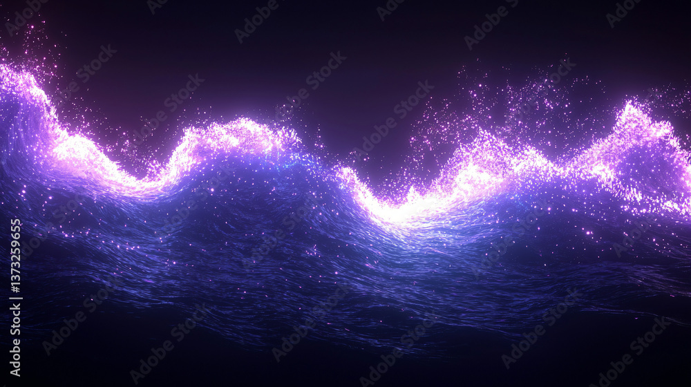 Poster enchanting wave with purple lights illuminating the ocean surface creating an otherworldly cosmic en