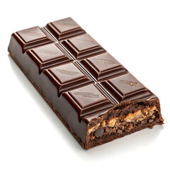 Crunchy Chocolate Bar with Caramel and Nuts on White Background