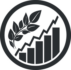 Eco-friendly growth icon with a rising bar chart and leaf symbolizing sustainability and finance.