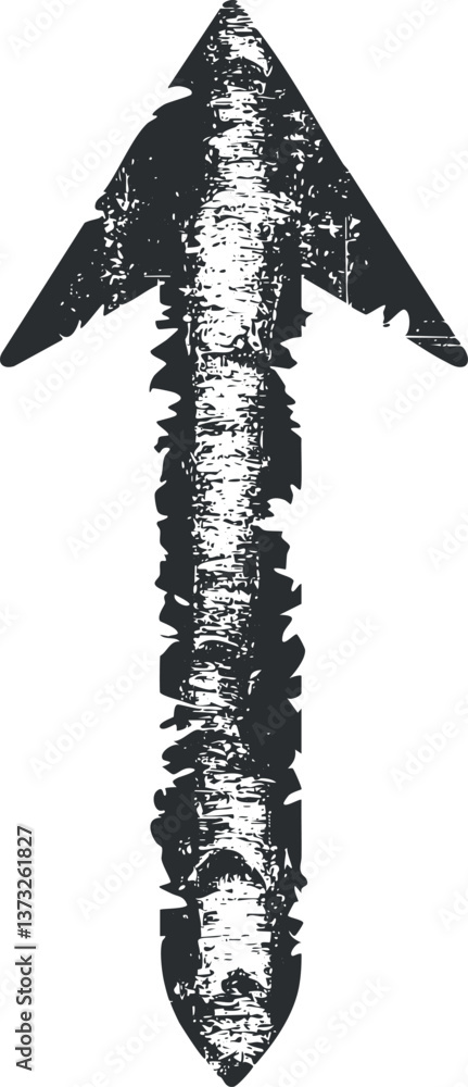 Poster grunge black and white arrow pointing upward, symbolizing direction and navigation in a sketch style