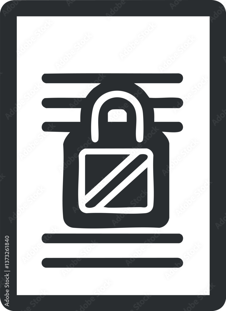 Aufkleber black and white icon of a padlock on a document symbolizing data security and privacy.