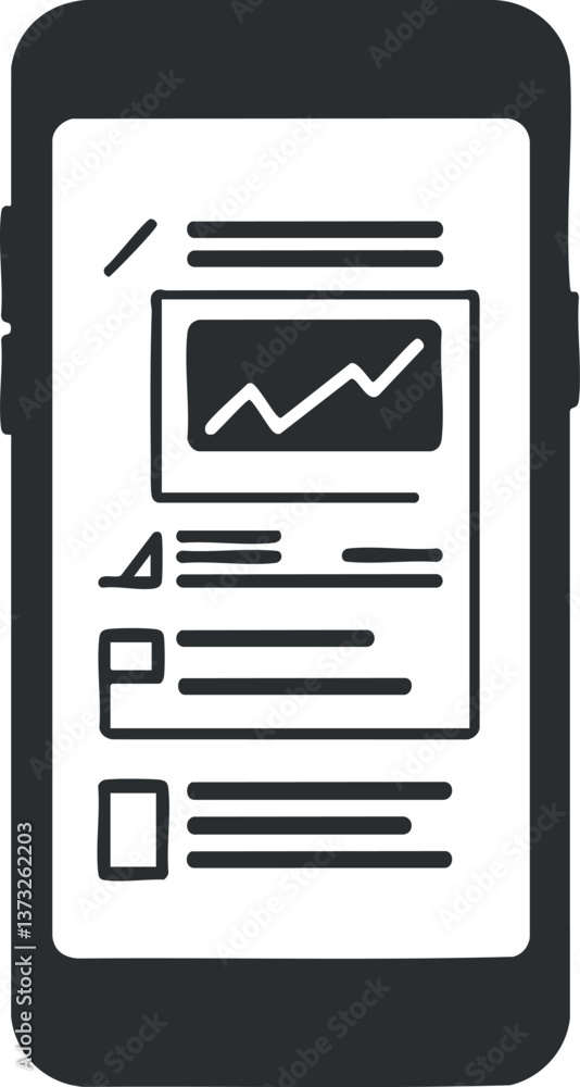 Poster illustration of a smartphone screen displaying a graph and text, representing mobile technology.