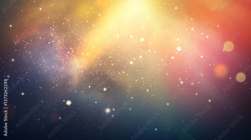 Poster blurry background with cosmic effects creating a dreamlike illusion of distant quasars and silhouett