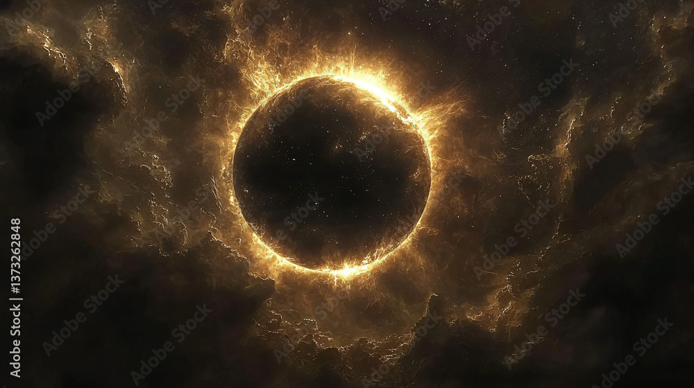 Poster black hole at the center of a colorful nebula creating a surreal cosmic scene with vibrant colors an