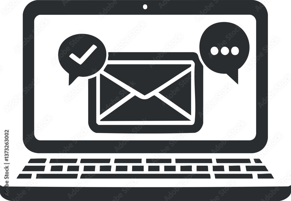 Aufkleber silhouette of a laptop displaying an email icon with notification symbols.
