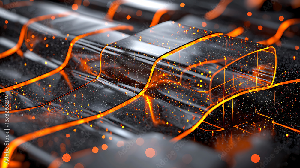 Poster dramatic close-up of a computer keyboard featuring vibrant orange lines against a dark background hi
