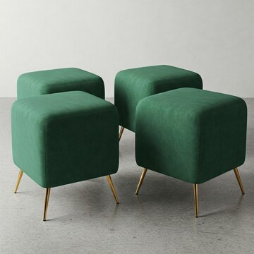 The image features four Xena Velvet Ottomans, arranged in a slightly staggered formation against a neutral background