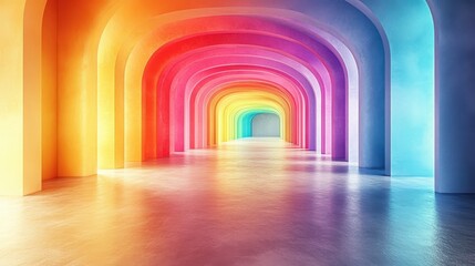 abstract rainbow gradient multi colors of scene background with perspective room summer multi colors pattern backdrops 3d rendering