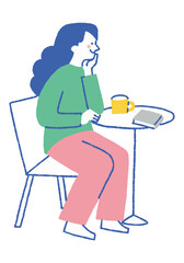 Woman thinking in a cafe_Color