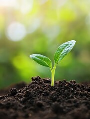 Emerging Young Seedling in Soil: Gentle Growth Art for Nature Posters and Sustainable Decor