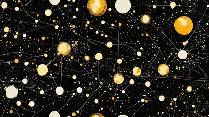 Elegant black background featuring eye-catching yellow and white circles in a playful arrangement for modern design projects