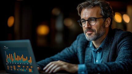 analyzing statistical data using laptop for calculation businessman preparing reports many graphs and charts