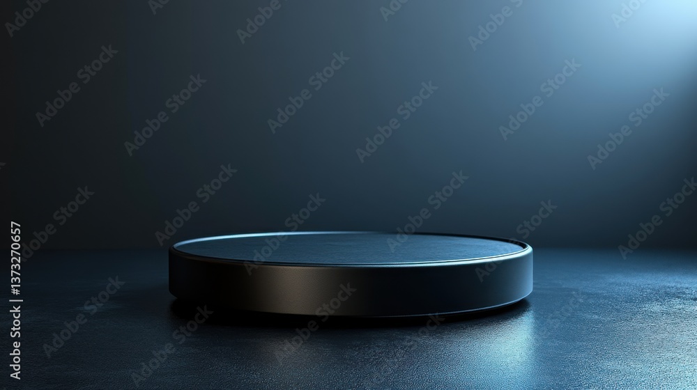 Aufkleber black podium or pedestal display on dark background with cylinder stand concept blank product shelf 