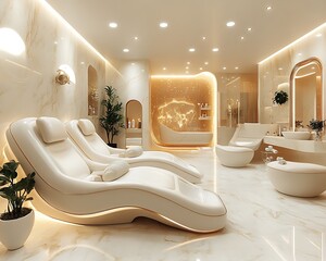 A luxurious modern spa interior with elegant and calming atmosphere