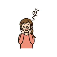 幸せそうな表情の女性のイラスト　上半身　手書き　ハートマーク