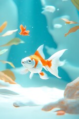 Naklejka premium Goldfish swimming in aquarium. (1)