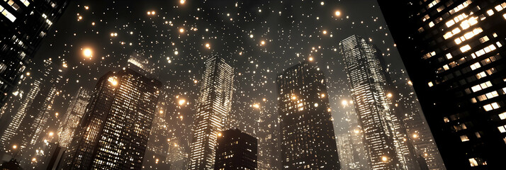 Night City Fireworks Display over Skyscrapers © mevi
