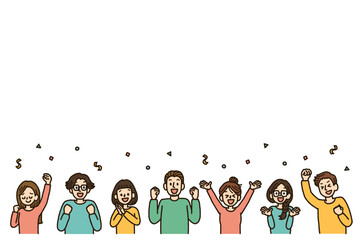 喜ぶ　お祝い　人物　複数　イラスト　背景　白背景　手書き
